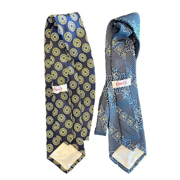 Troy Tie Mens LOT of 2, Navy Blue with Gold and Lit Blue with dark Blue and Gold - Picture 2 of 4